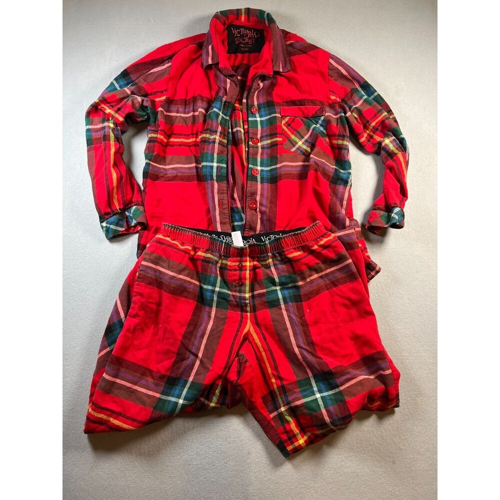 Victoria's Secret Pajama Set Red Plaid Christmas Holiday Y2K Size M Cotton